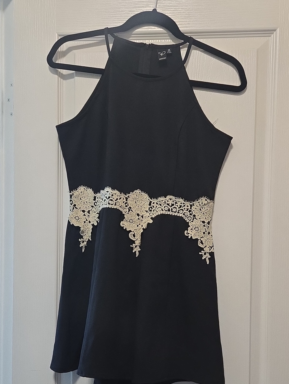 Black Romper with Ivory Lace Waist Detail - Women's
